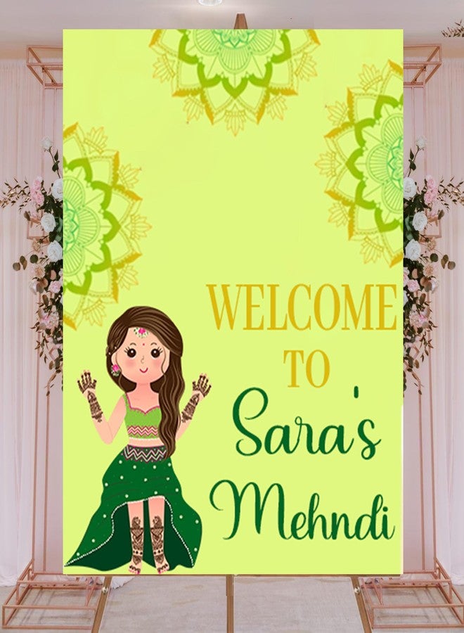 Theme My Party Custom Indian Mehendi Ceremony Welcome Sign Board - Personalized Indian Pre Wedding Mehendi Wedding Sign Board - Indian Ceremony Welcome Sign for Mehendi Decoration - Image 1